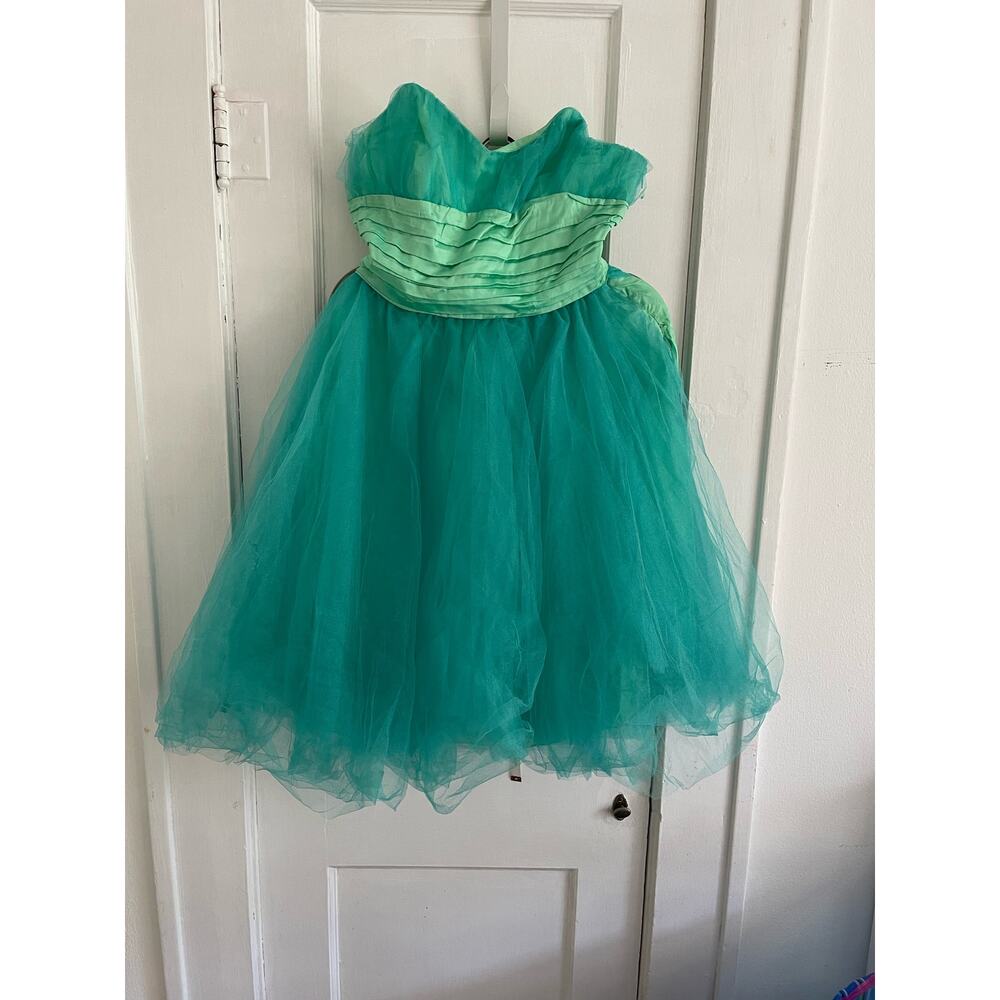 Vintage Betsey Johnson Strapless Fun Green Tool Party Dress Size 10